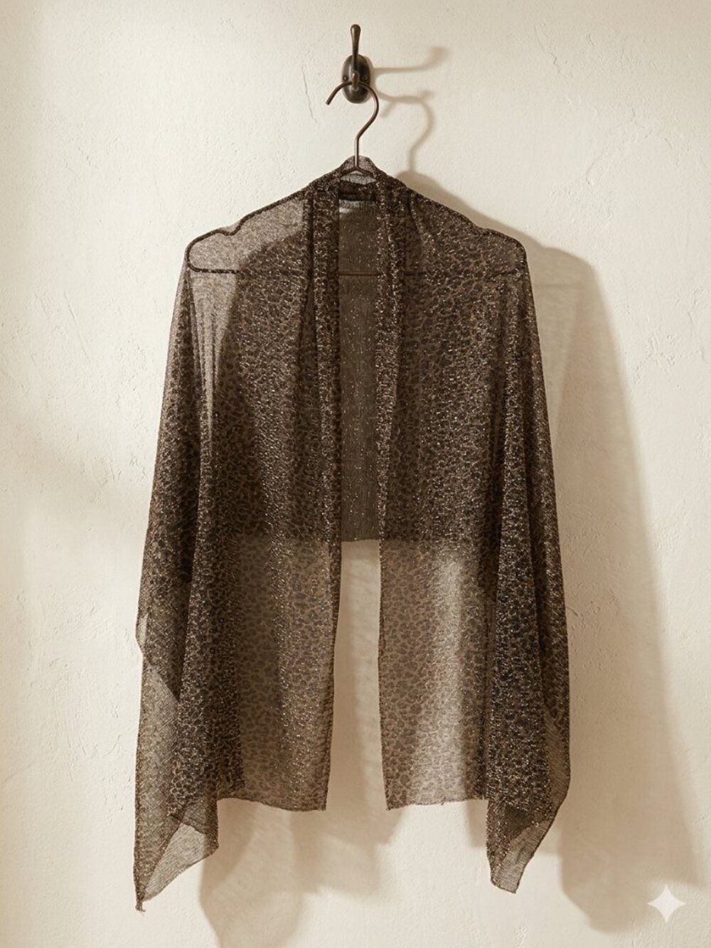 Sheer Gold Black Metallic Lurex Leopard Wrap Shawl